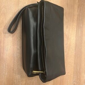 Black Leather fold over purse / clutch